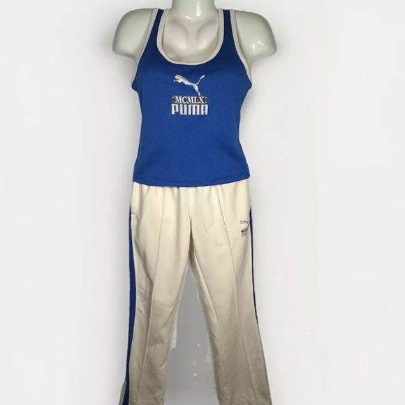 Vintage PUMA Flare Leg Track Pants Racer Back Tank Top Small/X-Small Gym Set - Picture 2 of 13